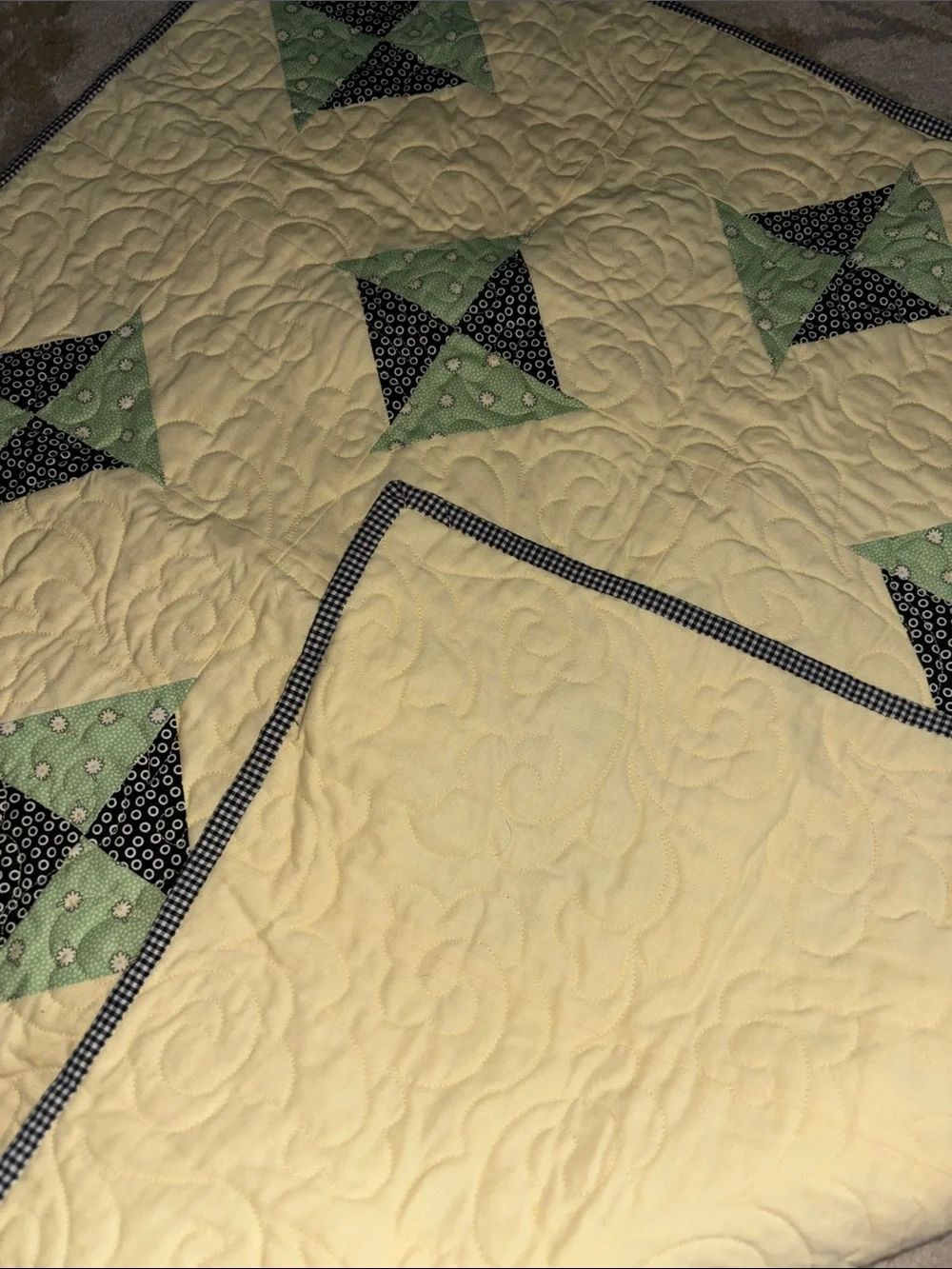 Project Linus  Patchwork 35 X 35 Quilt with Mint and Black Pinwheel Blocks